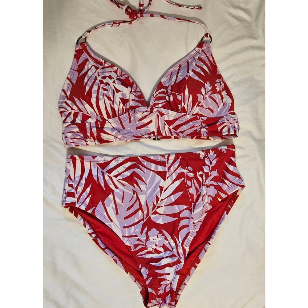 Kona Sol Red Tropical Print Bikini Size M